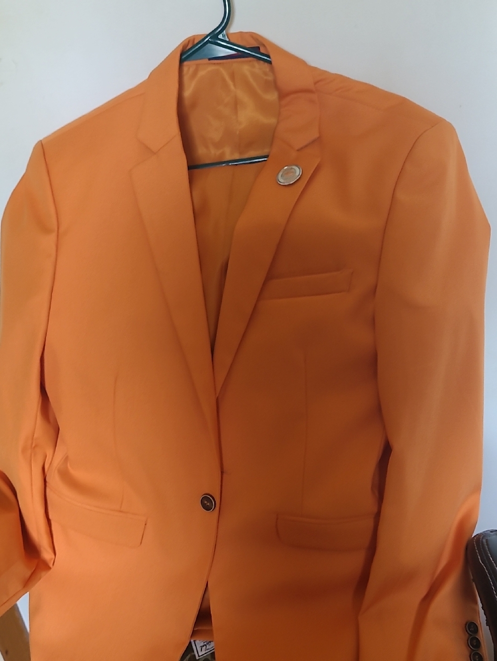 Men's Orange Blazer - Stylish Single-Breasted Suit Jacket